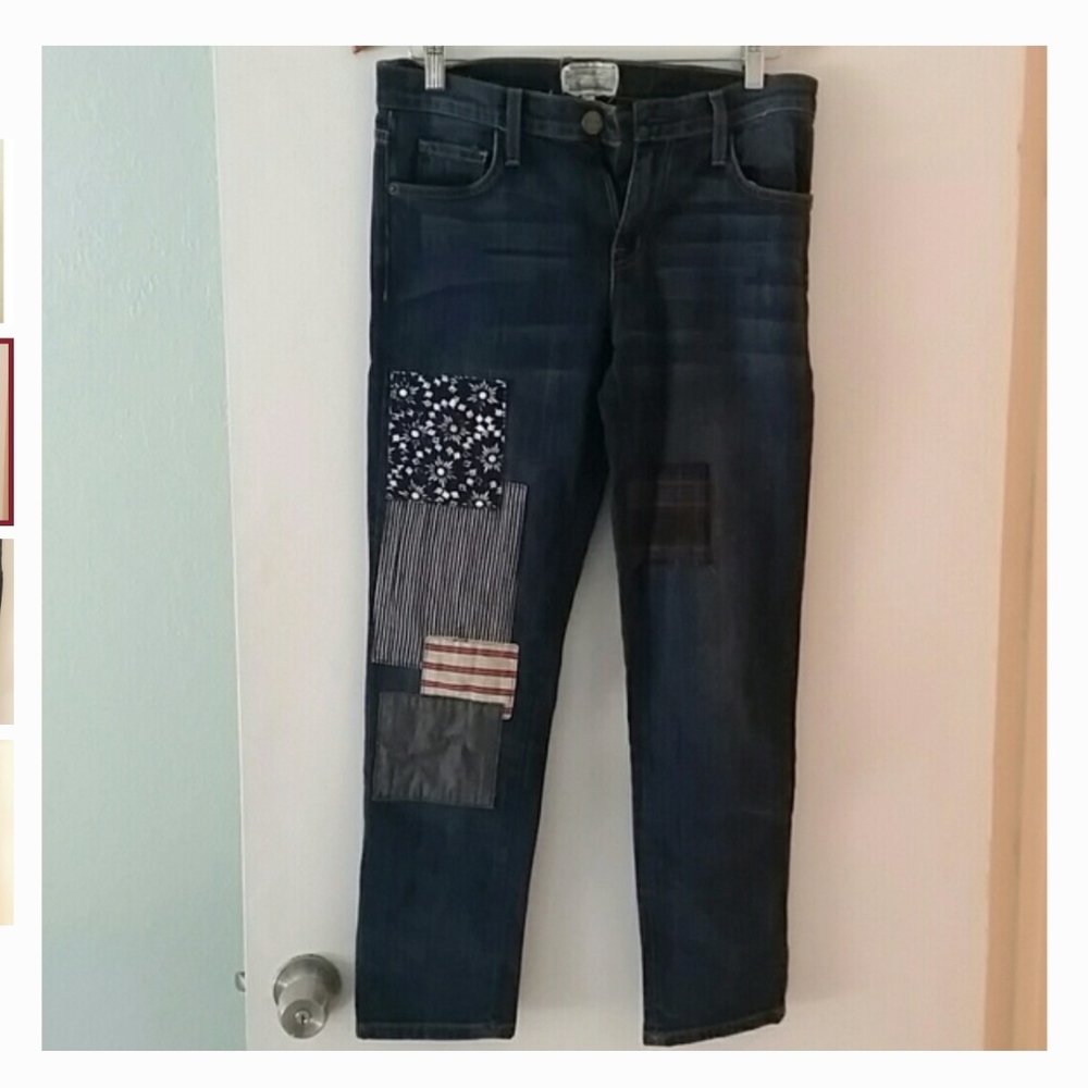 Anthropologie Current Elliot patchwork blue jeans